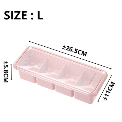 Tempat Bumbu Dapur Panjang 4 Sekat FREE Sendok / Kotak Wadah Penyimpanan Gula Garam Micin Lada Seasoning Box 4in1 Serbaguna FOOD GRADE Plastik PP Berkualitas Kedap Udara Anti Tumpah Anti Semut Alat Milenial Modern Minimalis Mofan Acc Accessories Mofana