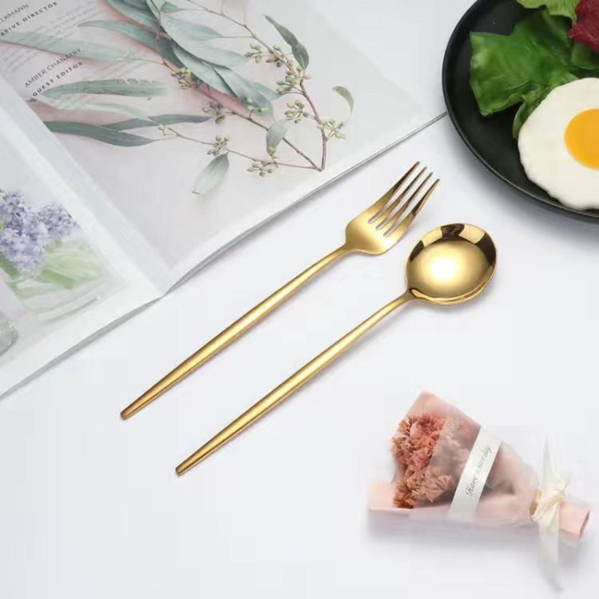Sendok Garpu Korea Sujeo / Alat Makan Korean Panjang Spoon Fork Gagang Panjang Bahan Tebal Cutlery Stainless Steel Anti Karat Peralatan Makan Traveling Unik Premium Berkualitas Kualitas Bagus