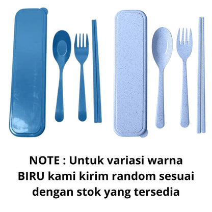 Alat Makan Sendok Sumpit Garpu Alat Makan Box Korea Travelling Set 3IN1 Bahan Plastik