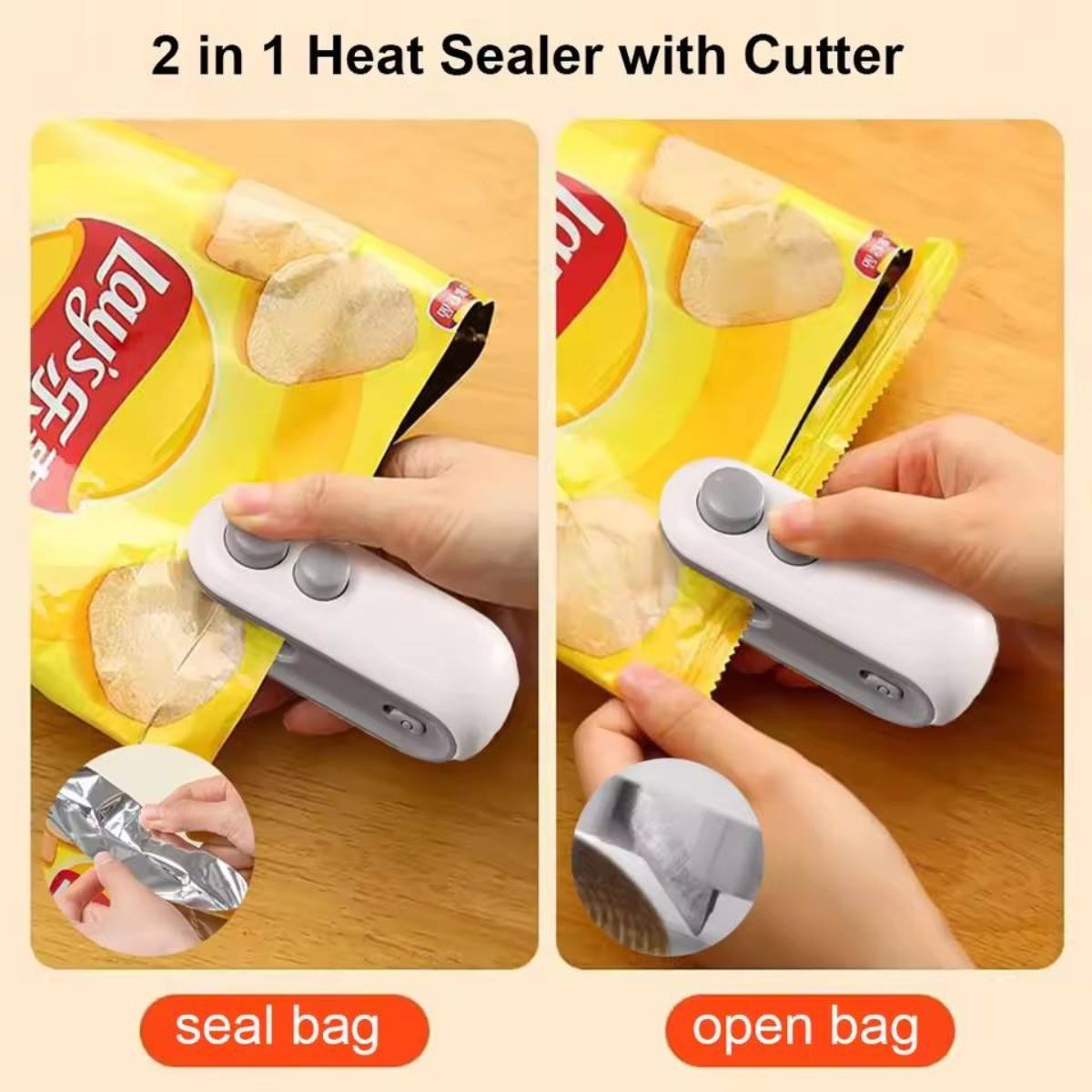 Mini Hand Sealer Portable / Sealing Machine Alat Press Plastik Perekat Kemas Tutup Seal Tempel Plastic Cemilan Snack Buah Serbaguna / Pengemas Penyegel Makanan Praktis Tempat Penyimpanan Menyimpan Melindungi Mengemas Anti Bakteri Food Grade Multifungsi