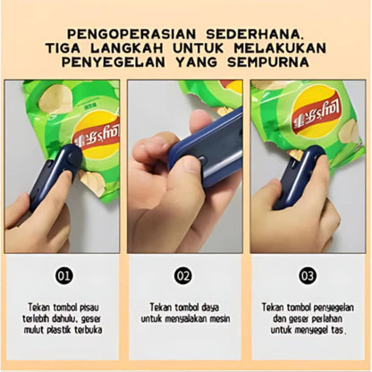 Mini Hand Sealer Portable / Sealing Machine Alat Press Plastik Perekat Kemas Tutup Seal Tempel Plastic Cemilan Snack Buah Serbaguna / Pengemas Penyegel Makanan Praktis Tempat Penyimpanan Menyimpan Melindungi Mengemas Anti Bakteri Food Grade Multifungsi