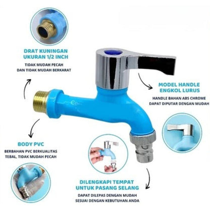 Kran Air Plastik Drat Kuningan 1/2 Inch Model Engkol Tap Water Faucet / Keran Tembok Untuk Kamar Mandi Mesin Cuci Wastafel Toilet Taman Multicolor Bahan Berkualitas Air PAM Sumur Tanah Pipa Dinding Mofan ACC Mofana Accessories Mofanaccessories Aksesoris