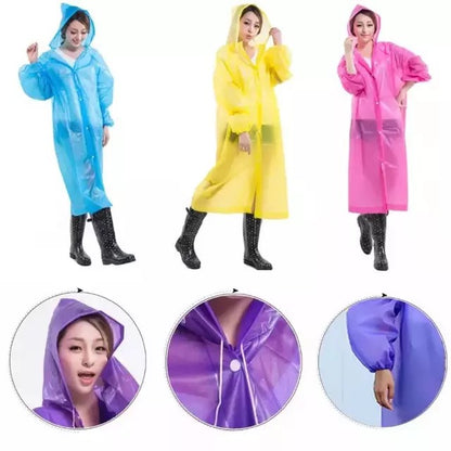Jas Hujan Dewasa Model Poncho Waterproof Bahan EVA Tebal / Jas Hujan Mantel Korea + Hoodie Semi Transparan Anti Air / Jubah Terusan Musim Ujan Untuk Motor Anti Basah / Raincoat Lightweight Unisex Reusable Pria Wanita