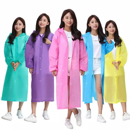 Jas Hujan Dewasa Model Poncho Waterproof Bahan EVA Tebal / Jas Hujan Mantel Korea + Hoodie Semi Transparan Anti Air / Jubah Terusan Musim Ujan Untuk Motor Anti Basah / Raincoat Lightweight Unisex Reusable Pria Wanita