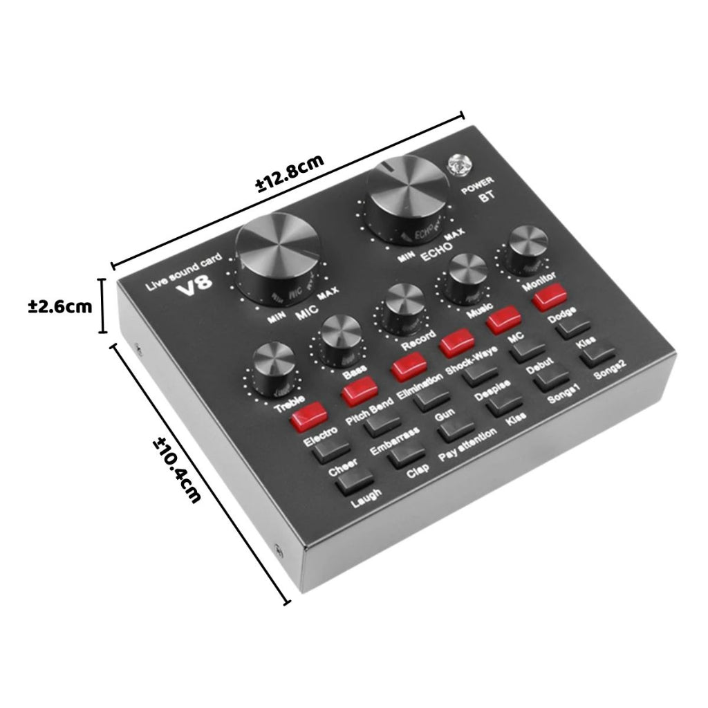 SoundCard V8 Recording dan Broadcasting Sound Effect Singing Streaming Live Karaoke - Alat Sound card Audio Mixer External Microphone Headset Bluetooth Efek Suara Jenis Elektonik Artifisial Wireless