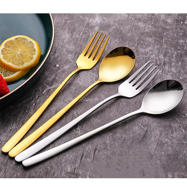 Sendok Garpu Korea Sujeo / Alat Makan Korean Panjang Spoon Fork Gagang Panjang Bahan Tebal Cutlery Stainless Steel Anti Karat Peralatan Makan Traveling Unik Premium Berkualitas Kualitas Bagus