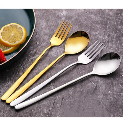 Sendok Garpu Korea Sujeo / Alat Makan Korean Panjang Spoon Fork Gagang Panjang Bahan Tebal Cutlery Stainless Steel Anti Karat Peralatan Makan Traveling Unik Premium Berkualitas Kualitas Bagus
