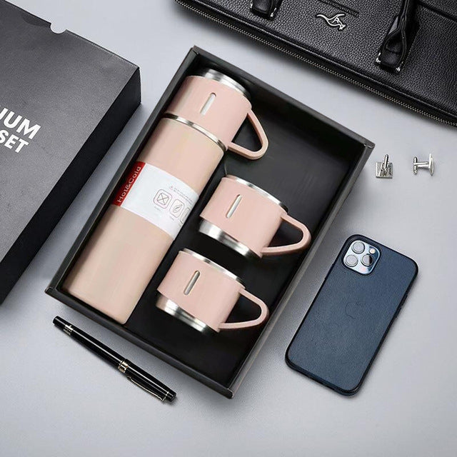 (1Set) Termos Vacuum Flask 500ml FREE Cangkir 2pcs / Thermos Vacum Eksklusif Stainless Steel 3in1 Tumbler Anti Korosi