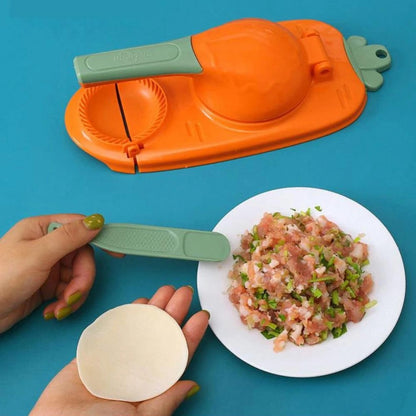 Alat Press Adonan Dan Cetakan Pastel 2in1 Bentuk Wortel / Alat Bantu Penekan Pemipih Pembentuk Lembaran Adonan Kulit Pangsit Dimsum Siomay Suikiaw Gyoza Kuotie Wonton Handmade Manual Dumpling Skin Maker BPA FREE Serbaguna
