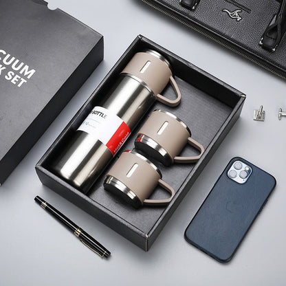 (1Set) Termos Vacuum Flask 500ml FREE Cangkir 2pcs / Thermos Vacum Eksklusif Stainless Steel 3in1 Tumbler Anti Korosi