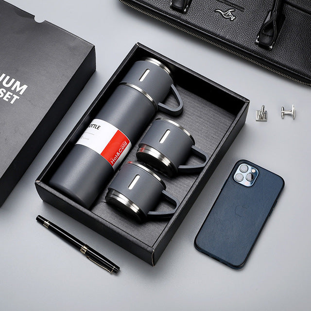 (1Set) Termos Vacuum Flask 500ml FREE Cangkir 2pcs / Thermos Vacum Eksklusif Stainless Steel 3in1 Tumbler Anti Korosi
