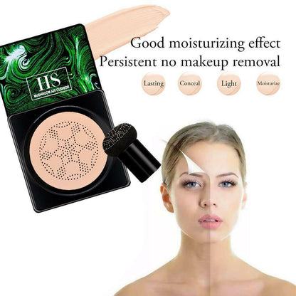 BB Cream Alas Bedak Air Cushion Waterproof Dengan Spons Bentuk Kepala Jamur Cream Penyamar Noda Hitam Jerawat Krim Foundation With Mushroom Sponge Coverage Spons Rata Halus Puff Jamur