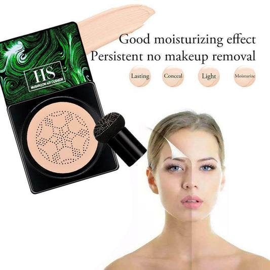 BB Cream Alas Bedak Air Cushion Waterproof Dengan Spons Bentuk Kepala Jamur Cream Penyamar Noda Hitam Jerawat Krim Foundation With Mushroom Sponge Coverage Spons Rata Halus Puff Jamur