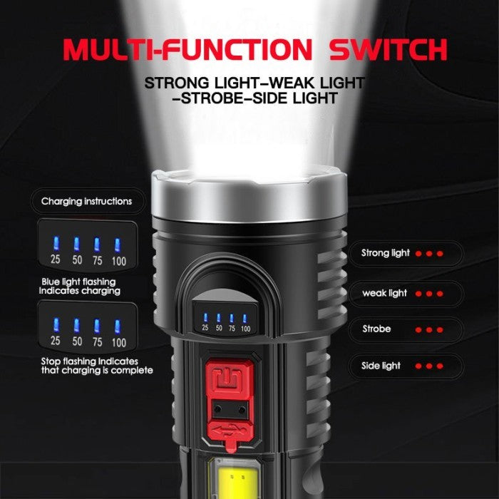 Senter L-822 OSL + COB LED (2in1) / Senter Penerangan Jarak Jauh Rechargeable Flashlight Torch Light Super Terang Lampu Lentera Pencahayaan Darurat Untuk Camping Hiking Piknik Memancing Penerang SOS Nyala Samping Tahan Air