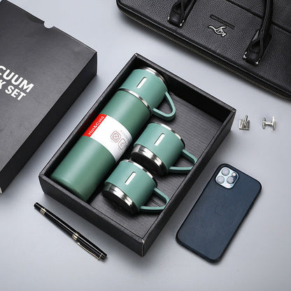 (1Set) Termos Vacuum Flask 500ml FREE Cangkir 2pcs / Thermos Vacum Eksklusif Stainless Steel 3in1 Tumbler Anti Korosi
