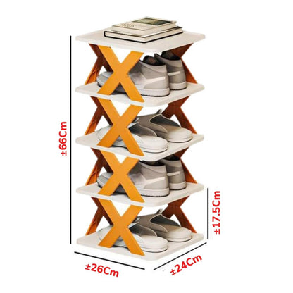 Rak Sepatu Sandal Buku Pajangan 5 Tingkat Model X Minimalis / Rak 5 Susun Plastik Tempat Penyimpanan Sendal Aesthetic Assembled Shoe Rack 5 Levels Serbaguna Multifungsi