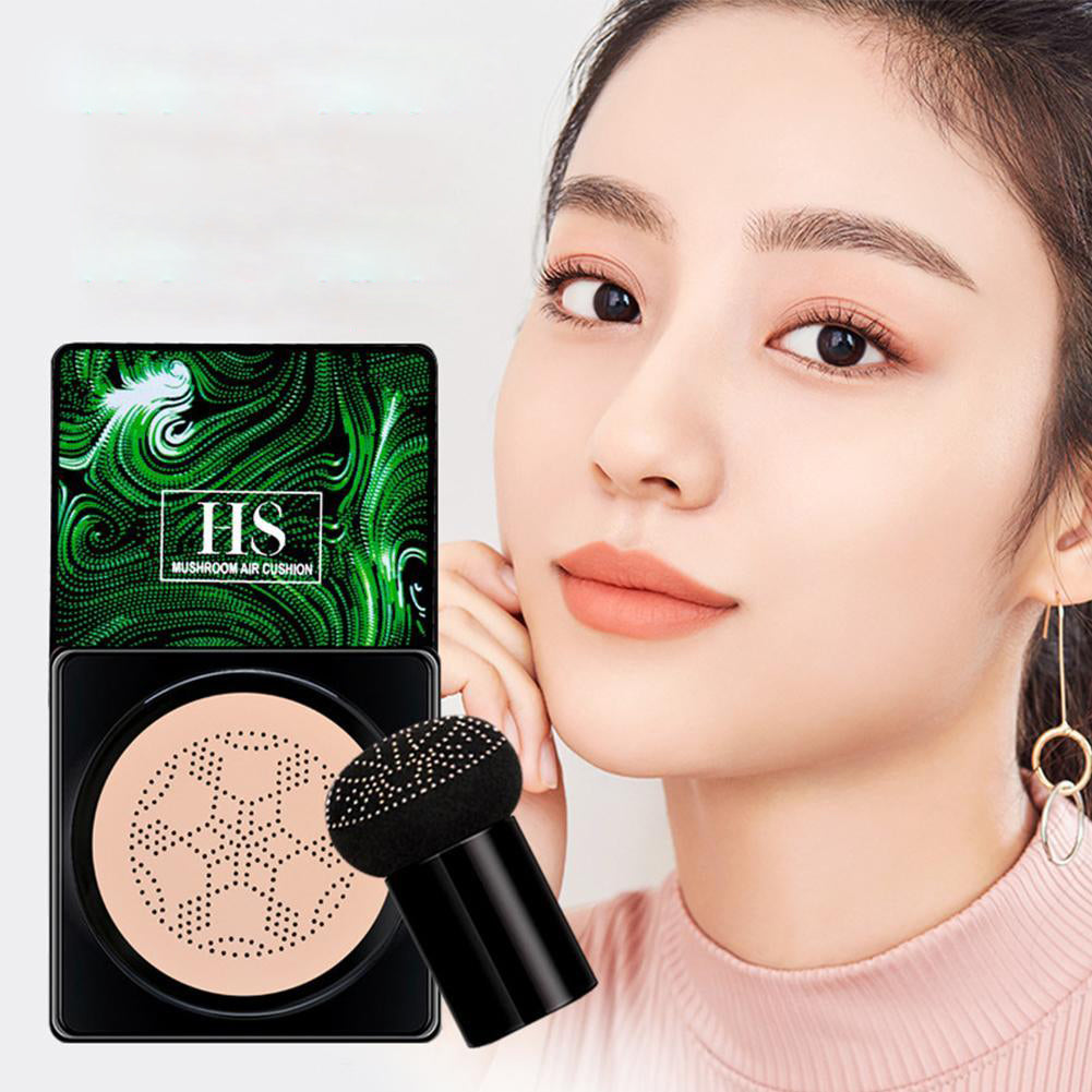 BB Cream Alas Bedak Air Cushion Waterproof Dengan Spons Bentuk Kepala Jamur Cream Penyamar Noda Hitam Jerawat Krim Foundation With Mushroom Sponge Coverage Spons Rata Halus Puff Jamur