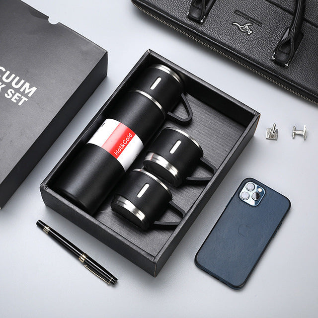 (1Set) Termos Vacuum Flask 500ml FREE Cangkir 2pcs / Thermos Vacum Eksklusif Stainless Steel 3in1 Tumbler Anti Korosi