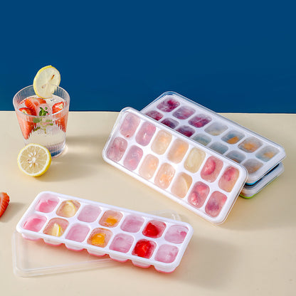 Cetakan Es Batu Silikon 14 Kotak Dengan Tutup FOOD GRADE / Alat Pencetak Puding Agar-Agar Jelly Cokelat Yogurt Anti Pecah / Ice Cube Silicone Tray Mold 14 Boxes With Lids / Wadah Tempat Cetak 14 Sekat Serbaguna