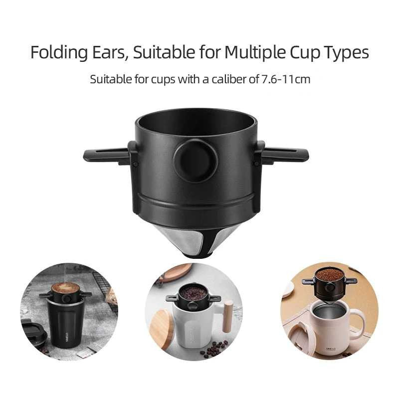Filter Penyaring Kopi V60 Portable Coffee Tea Dripper Multifungsi / Alat Pemisah Ampas Seduh Teh Kopi Bubuk Manual Bahan Stainless Steel Anti Karat Tahan Lama / Saringan Kopi Teh Lipat Traveling Mudah Dibersihkan Food Grade