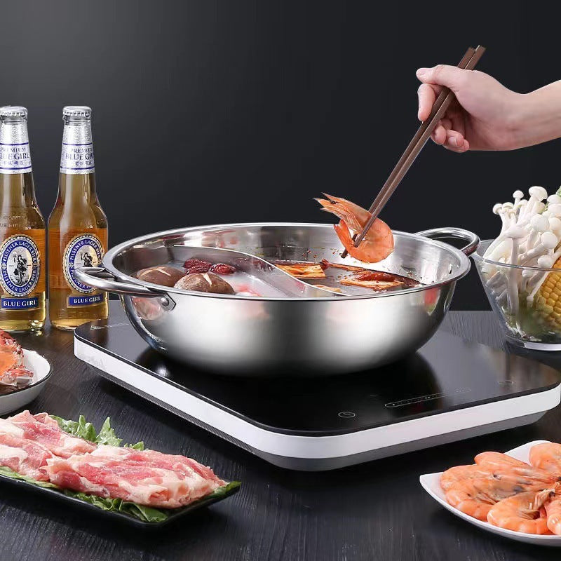 Panci Hotpot 2 Sekat Stainless Steel 28Cm Steamboat Shabu Suki Kuali Wadah Tempat Sayur Sop 2in1 Dandang Steamer Rasa Ala Korea Pan Hot Pot Rebus Soup Serbaguna