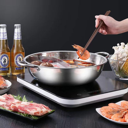 Panci Hotpot 2 Sekat Stainless Steel 28Cm Steamboat Shabu Suki Kuali Wadah Tempat Sayur Sop 2in1 Dandang Steamer Rasa Ala Korea Pan Hot Pot Rebus Soup Serbaguna