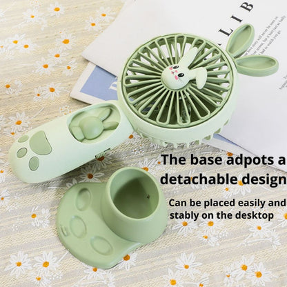 Kipas Angin Genggam Tangan Karakter Bunny Dengan LED + Holder Penyangga HP / Handy Mini Fan Portable Rechargeable Elektrik Motif Kelinci Lucu Travel Size Travelling Outdoor Konser Piknik Pantai Jogging CFD Luar Ruangan Make Up Skincare Multifungsi