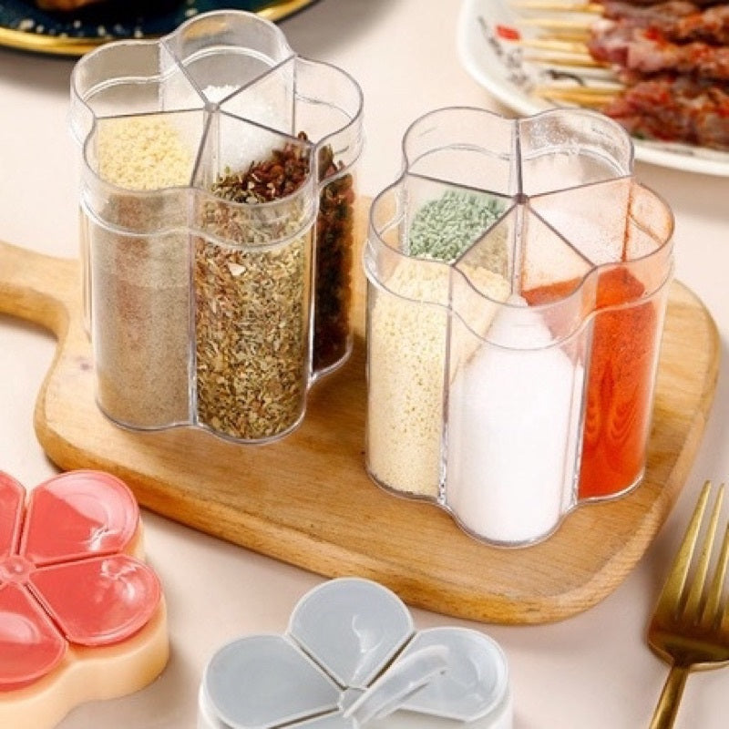 Tempat Bumbu Dapur 5in1 Bentuk Bunga / Seasoning Storage Box Wadah Penyimpanan Gula Garam Micin Lada Merica 5 Sekat Serbaguna / Toples Rempah Tabur Kedap Udara Anti Tumpah Perlengkapan Rumah Tangga Milenial Modern Minimalis