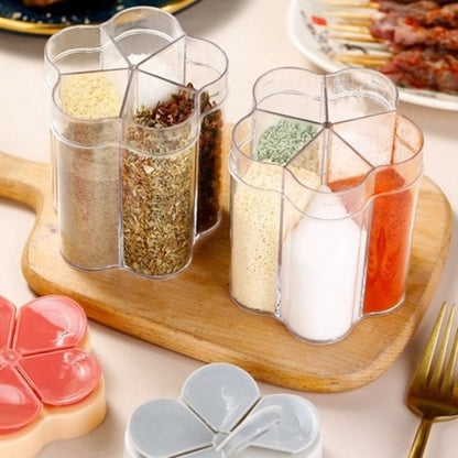 Tempat Bumbu Dapur 5in1 Bentuk Bunga / Seasoning Storage Box Wadah Penyimpanan Gula Garam Micin Lada Merica 5 Sekat Serbaguna / Toples Rempah Tabur Kedap Udara Anti Tumpah Perlengkapan Rumah Tangga Milenial Modern Minimalis