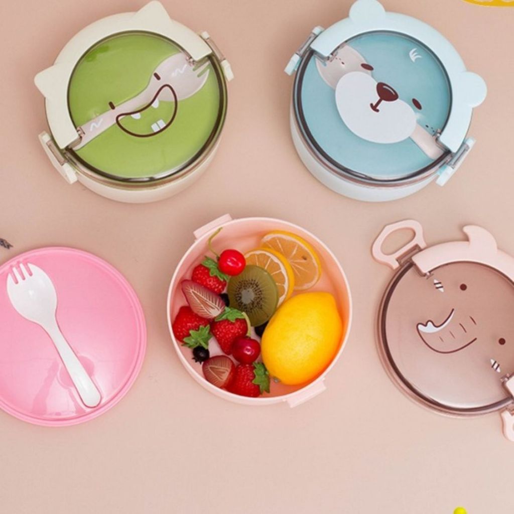 Tempat Makan Anak 2 Tingkat Rantang Susun Karakter Anak Motif Lucu Lunch Box Set BPA FREE