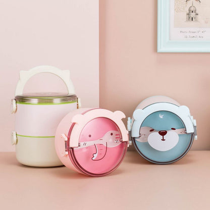 Tempat Makan Anak 2 Tingkat Rantang Susun Karakter Anak Motif Lucu Lunch Box Set BPA FREE