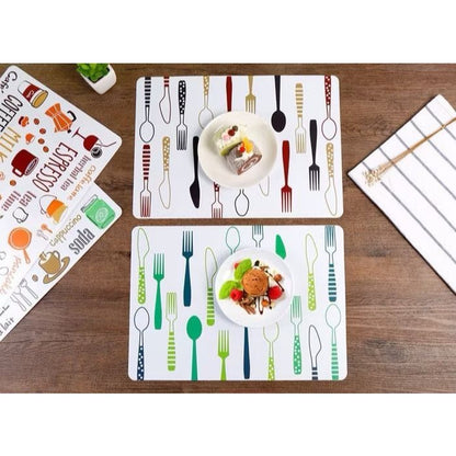 Alas Piring Gelas Meja Makan Pvc Anti Panas Placemats /Tatakan Piring Gelas Anti Air Motif Kopi Sendok Garpu