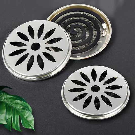 Set Tatakan Obat Nyamuk Bakar Dengan Tutup Stainless Steel / Alas Coil Obat Nyamuk Pembunuh Pembasmi Hama Lalat Bentuk Bulat / Musquito Repellent Coaster / Tempat Piring Pengusir Serangga Bergerigi Penahan Abu Berhamburan Anti Karat Serbaguna