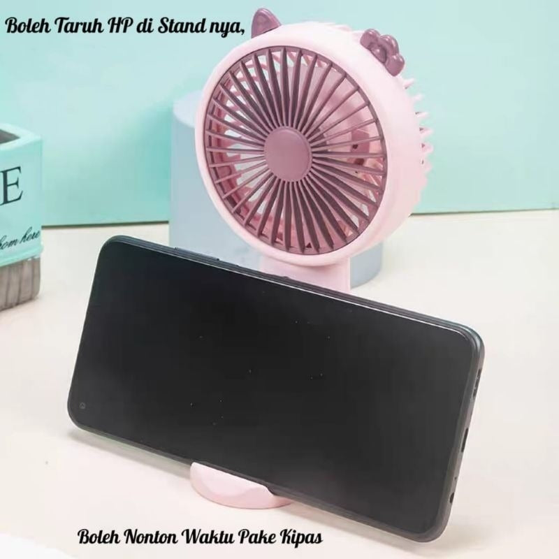 Kipas Angin Genggam Tangan Motif Lucu + Holder Penyangga HP / Handy Mini Fan Portable / Kipas Pendingin Rechargeable Elektrik Travel Size Travelling Konser Piknik Camping Jalan Luar Ruangan Taman Make Up Skin Care Emergency Anak Outdoor Bus Multifungsi