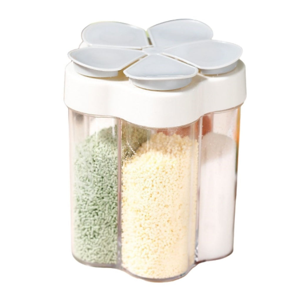 Tempat Bumbu Dapur 5in1 Bentuk Bunga / Seasoning Storage Box Wadah Penyimpanan Gula Garam Micin Lada Merica 5 Sekat Serbaguna / Toples Rempah Tabur Kedap Udara Anti Tumpah Perlengkapan Rumah Tangga Milenial Modern Minimalis