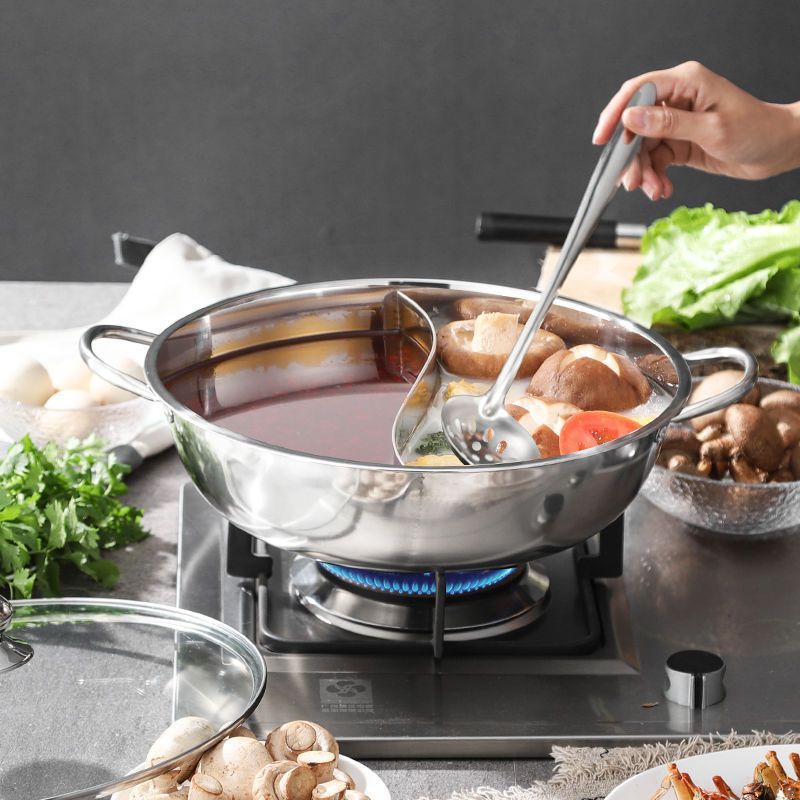 Panci Hotpot 2 Sekat Stainless Steel 28Cm Steamboat Shabu Suki Kuali Wadah Tempat Sayur Sop 2in1 Dandang Steamer Rasa Ala Korea Pan Hot Pot Rebus Soup Serbaguna