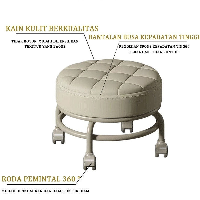Kursi Roda Bulat Mini Putar 360Â° / Bangku Jongkok Busa Empuk Plastik Kecil Rendah Santai Anak Dewasa Sofa Bundar Kamar Meja Rias Ruang Tamu Minimalis Bahan Berkualitas Indoor Outdoor Kursih Chair Taman Garasi Gudang Cuci Belajar Stool Furniture Aesthetic