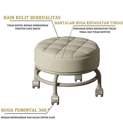 Kursi Roda Bulat Mini Putar 360Â° / Bangku Jongkok Busa Empuk Plastik Kecil Rendah Santai Anak Dewasa Sofa Bundar Kamar Meja Rias Ruang Tamu Minimalis Bahan Berkualitas Indoor Outdoor Kursih Chair Taman Garasi Gudang Cuci Belajar Stool Furniture Aesthetic