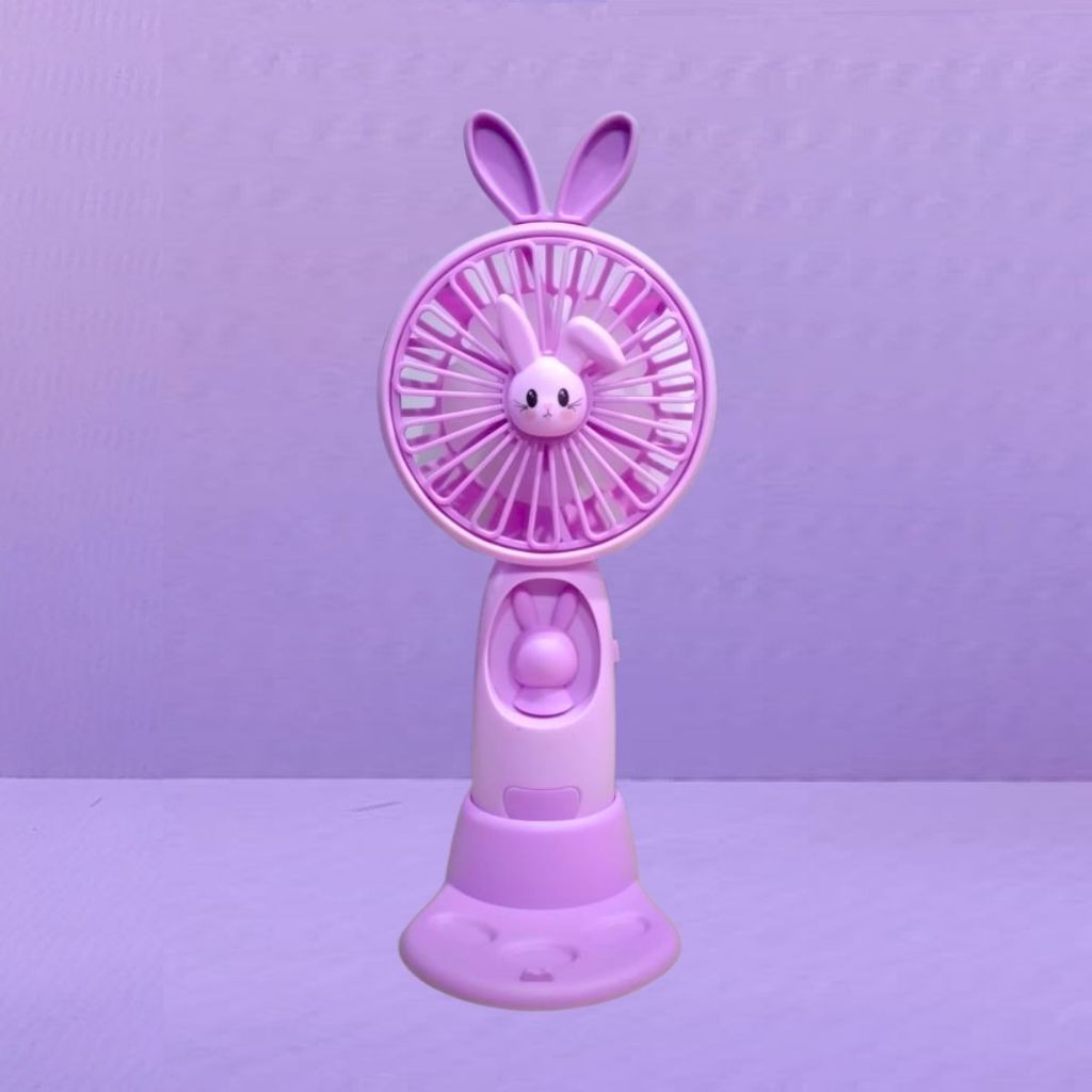 Kipas Angin Genggam Tangan Karakter Bunny Dengan LED + Holder Penyangga HP / Handy Mini Fan Portable Rechargeable Elektrik Motif Kelinci Lucu Travel Size Travelling Outdoor Konser Piknik Pantai Jogging CFD Luar Ruangan Make Up Skincare Multifungsi