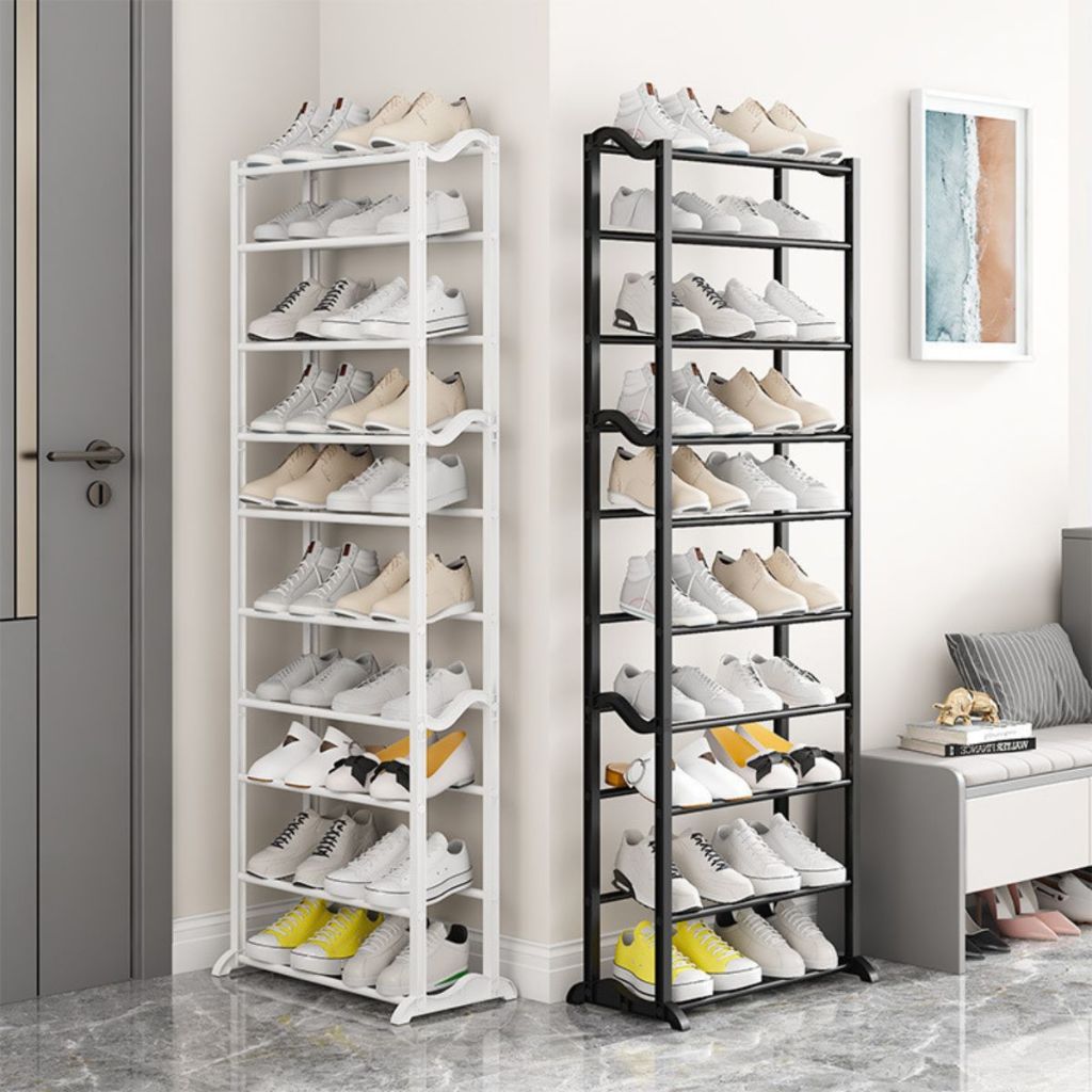 Rak Sepatu 10 Susun Minimalis / Assembled Shoe Rack Tempat Penyimpanan Sandal Flat Shoes Hijab Kain 10 Tingkat Bahan Plastik + Stainless Super Kokoh Anti Karat Berkualitas Untuk Hadiah Kado Pernikahan Pindah Rumah Baru Multifungsi