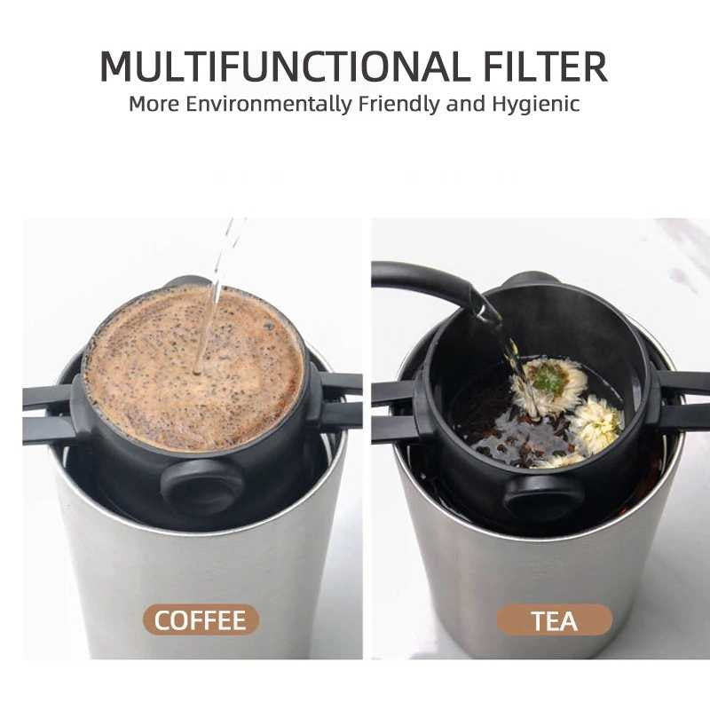 Filter Penyaring Kopi V60 Portable Coffee Tea Dripper Multifungsi / Alat Pemisah Ampas Seduh Teh Kopi Bubuk Manual Bahan Stainless Steel Anti Karat Tahan Lama / Saringan Kopi Teh Lipat Traveling Mudah Dibersihkan Food Grade