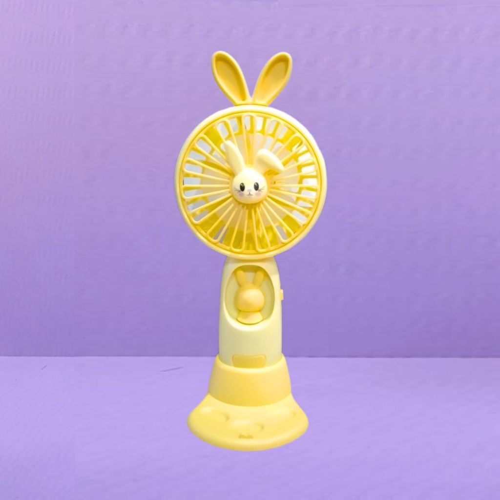 Kipas Angin Genggam Tangan Karakter Bunny Dengan LED + Holder Penyangga HP / Handy Mini Fan Portable Rechargeable Elektrik Motif Kelinci Lucu Travel Size Travelling Outdoor Konser Piknik Pantai Jogging CFD Luar Ruangan Make Up Skincare Multifungsi