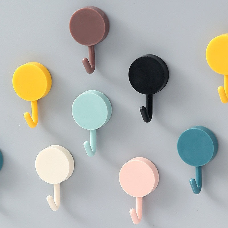 Gantungan Hook Bentuk Bulat Polos / Alat Cantelan Tempel Dinding Kait Handuk Kunci Kain Lap Peralatan Dapur Kamar Mandi Tidur Warna-Warni / Nailess Hook Hanger Tanpa Paku Bor Perekat Kuat Anti Patah Organizer Rumah Tangga Praktis Multifungsi