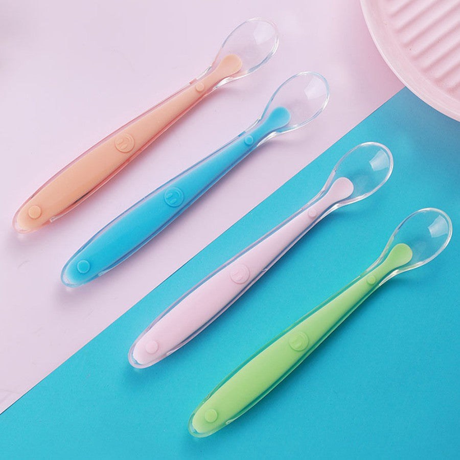 Sendok Makan Bayi Mpasi 6m+ Silikon Transparan / Baby Spoon Silicone BPA FREE Food Grade / Peralatan Makan Anak Balita Batita Bahan Lentur Lembut Tahan Panas Tidak Melukai Gusi / Sendok Latihan Training Makan Mudah Dibersihkan 6 bulan keatas
