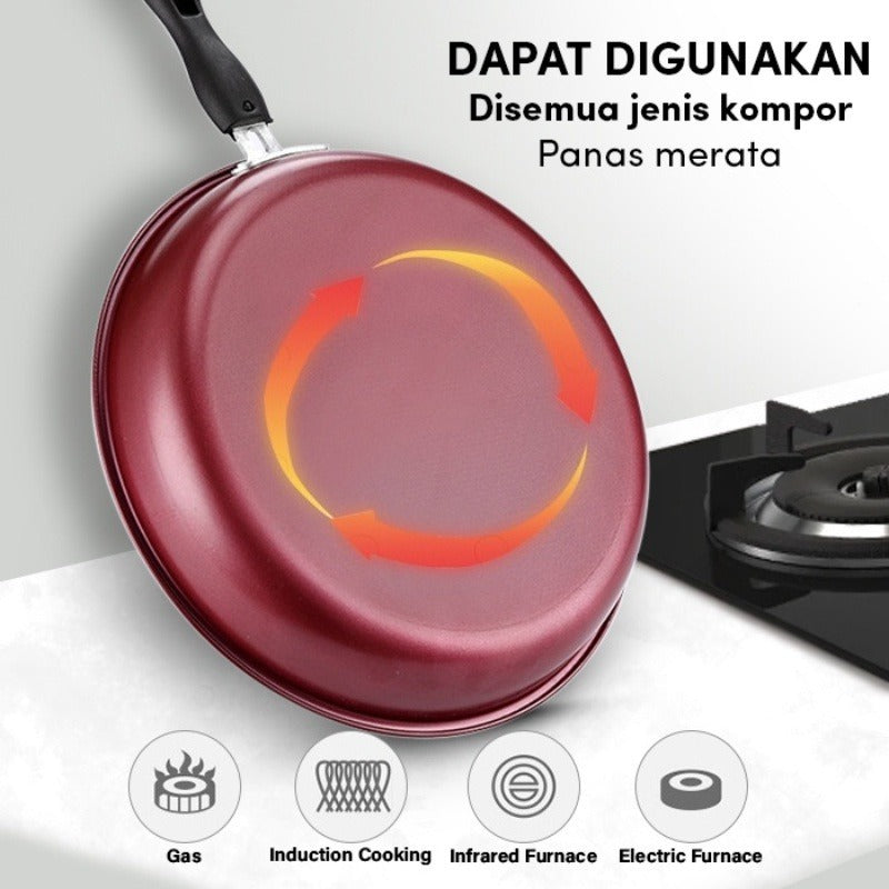 Teflon Penggorengan 26cm Frying Pan Anti Lengket / Wajan Panci Wok Kuali Gagang Panjang Bentuk Bulat Grill Goreng Tumis Rebus / Alat Masak Peralatan Dapur Perlengkapan Bahan Tebal Berkualitas Food Grade Hadiah Kado Pernikahan Pindahan Rumah Kitchen Set