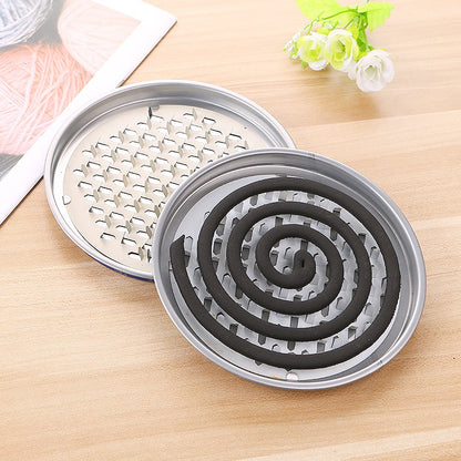 Set Tatakan Obat Nyamuk Bakar Dengan Tutup Stainless Steel / Alas Coil Obat Nyamuk Pembunuh Pembasmi Hama Lalat Bentuk Bulat / Musquito Repellent Coaster / Tempat Piring Pengusir Serangga Bergerigi Penahan Abu Berhamburan Anti Karat Serbaguna