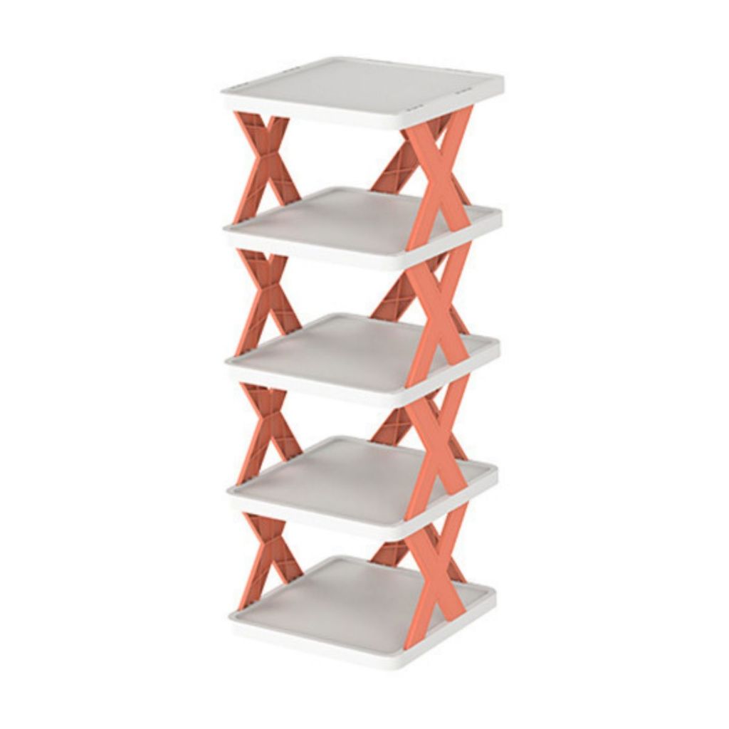 Rak Sepatu Sandal Buku Pajangan 5 Tingkat Model X Minimalis / Rak 5 Susun Plastik Tempat Penyimpanan Sendal Aesthetic Assembled Shoe Rack 5 Levels Serbaguna Multifungsi