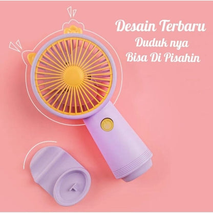 Kipas Angin Genggam Tangan Motif Lucu + Holder Penyangga HP / Handy Mini Fan Portable / Kipas Pendingin Rechargeable Elektrik Travel Size Travelling Konser Piknik Camping Jalan Luar Ruangan Taman Make Up Skin Care Emergency Anak Outdoor Bus Multifungsi