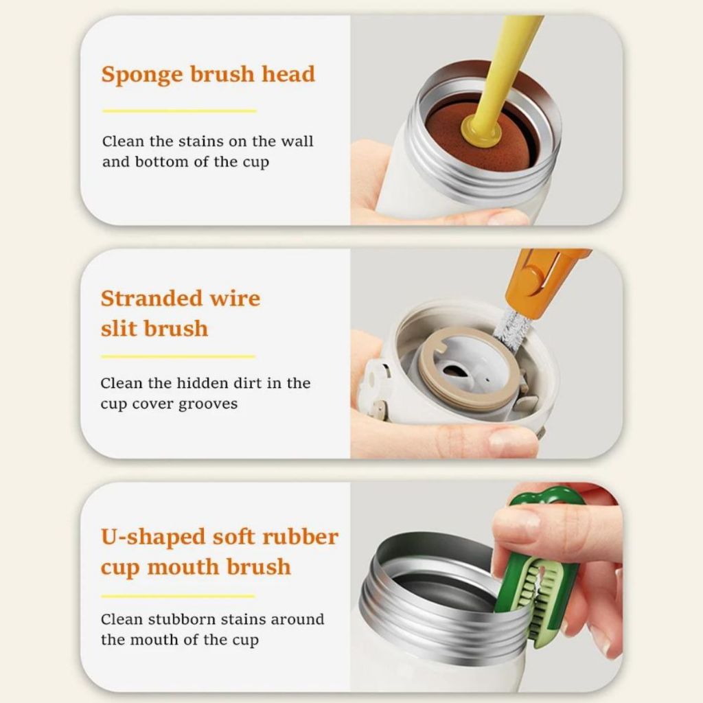 Sikat Pembersih Botol 3in1 Bentuk Wortel Gagang Panjang / Bottle Cleaning Brush Alat Pengangkat Kotoran Gelas Cangkir Tumblr Mug Thermos Penyikat Sela Tutup Minum Dot Susu Bayi Sedotan Anti Bakteri Spons Super Lembut Karet Multifungsi