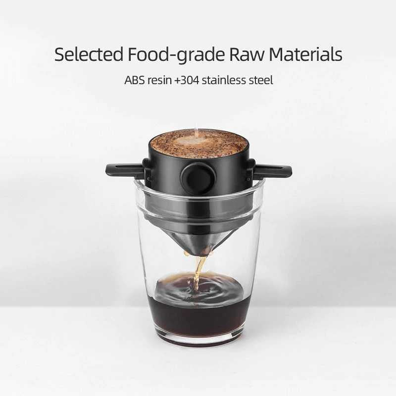 Filter Penyaring Kopi V60 Portable Coffee Tea Dripper Multifungsi / Alat Pemisah Ampas Seduh Teh Kopi Bubuk Manual Bahan Stainless Steel Anti Karat Tahan Lama / Saringan Kopi Teh Lipat Traveling Mudah Dibersihkan Food Grade
